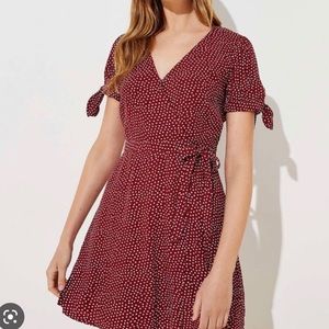 LOFT, Red Polka Dot Wrap Romper Dress w/ Tie, Size 0